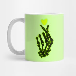 Neon Green Finger Heart Skeleton Hand Mug